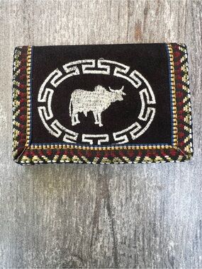 Embroidered Black Fold Wallet with White Yak Motif